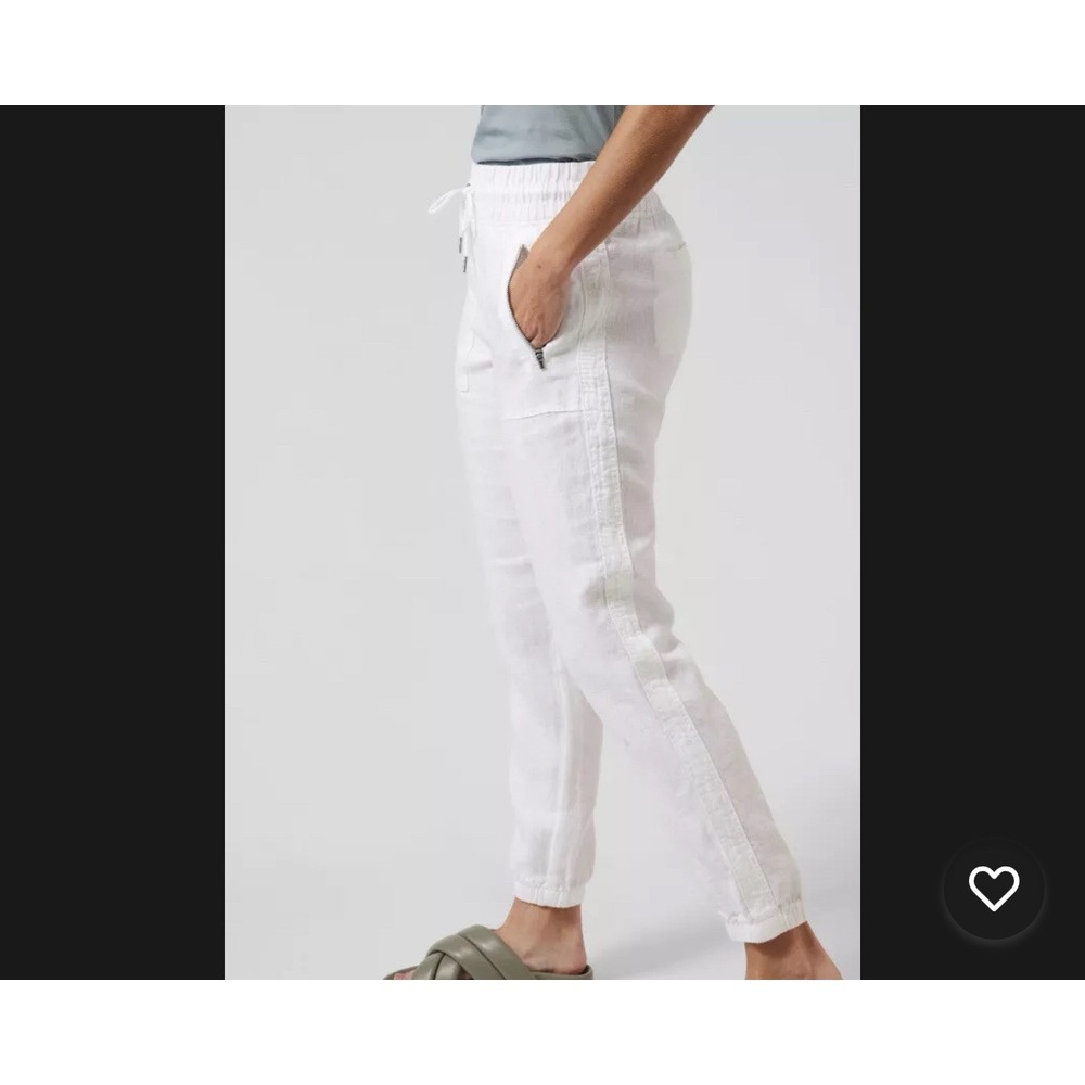 Athleta Cabo Tide 100% Linen Jogger Pants White Womens Size 16 Drawstring Pullon - Picture 2 of 16